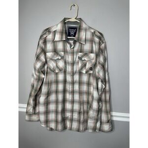 VTG‎ Akademiks Casual Shirt Mens XL Cream  Plaid Long Sleeve Button Up